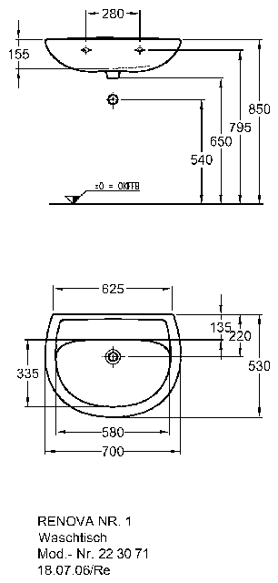 Keramag Waschtisch Renova Nr.1 223071 700x530mm