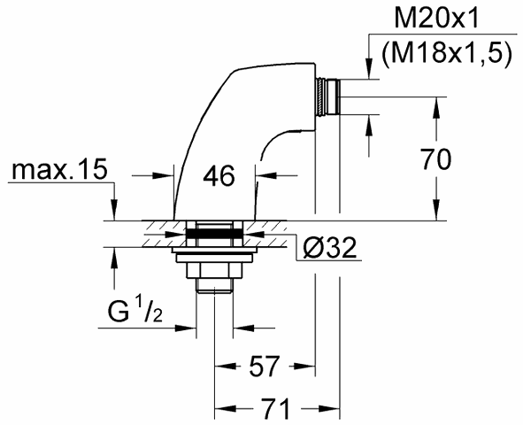 GROHE Standanschluß Chiara 12092 1/2" Ausld.:57mm Auslaufhöhe:70mm