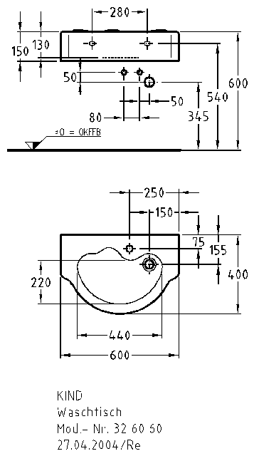 Keramag Waschtisch Kind 326060 600x400mm weiß(alpin) mit Hahnloch o.Ül.