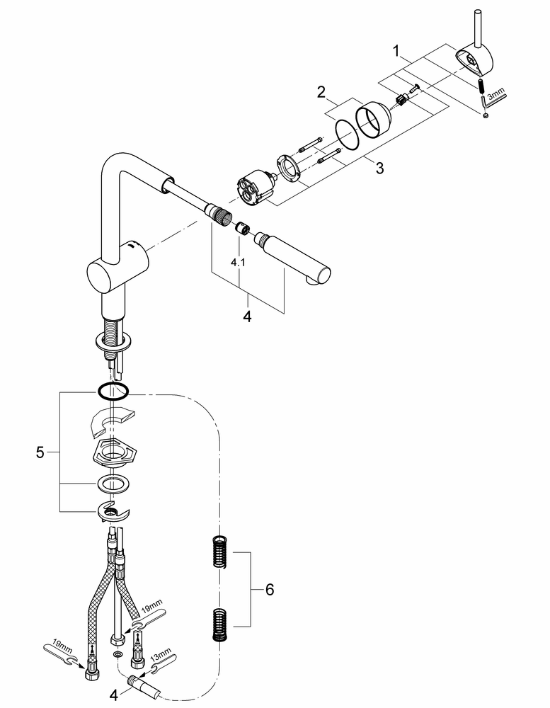 GROHE Einhand-SPT-Batterie Minta 32168 DN15 herausz.Mousseurauslauf