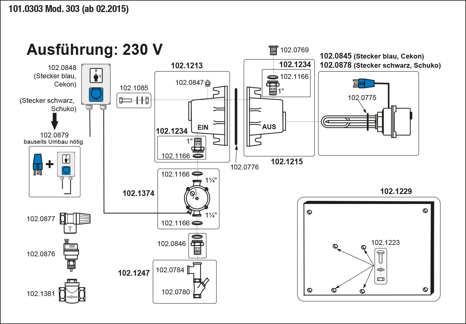 Suevia Heizgerät Mod. 303, 3000 W, 230 V, Pumpe 100 W, Art.-Nr. 101.0303