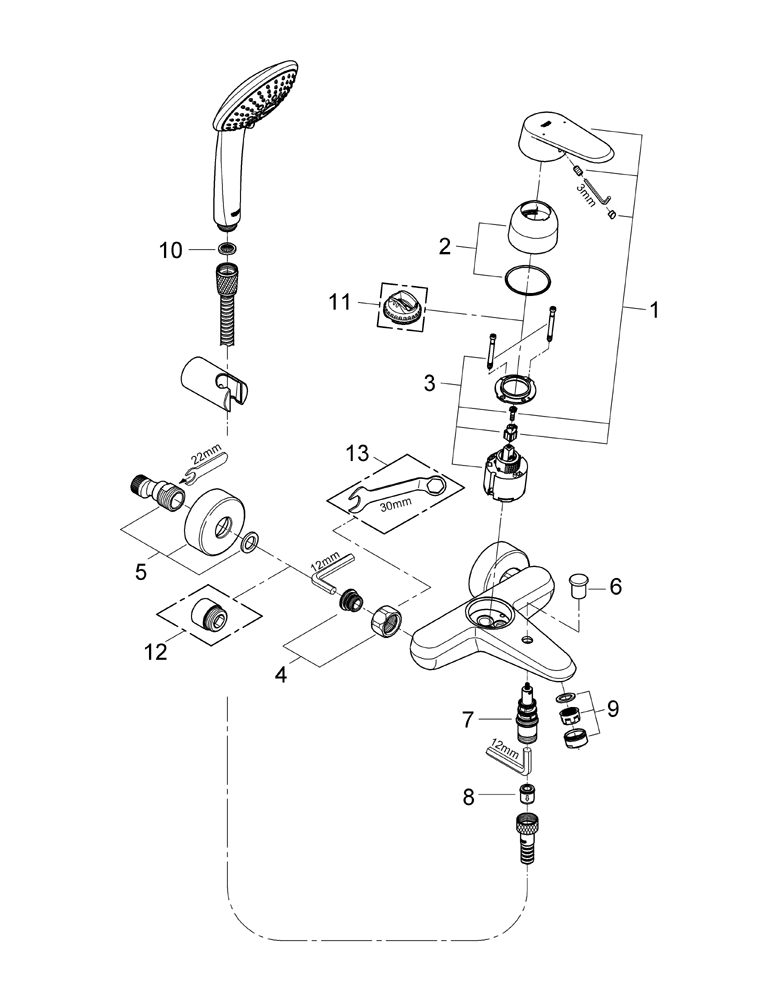Grohe Wannenbatterie Eurodisc C 33395 Wandmont. Euphoria Brausegarnitur chrom