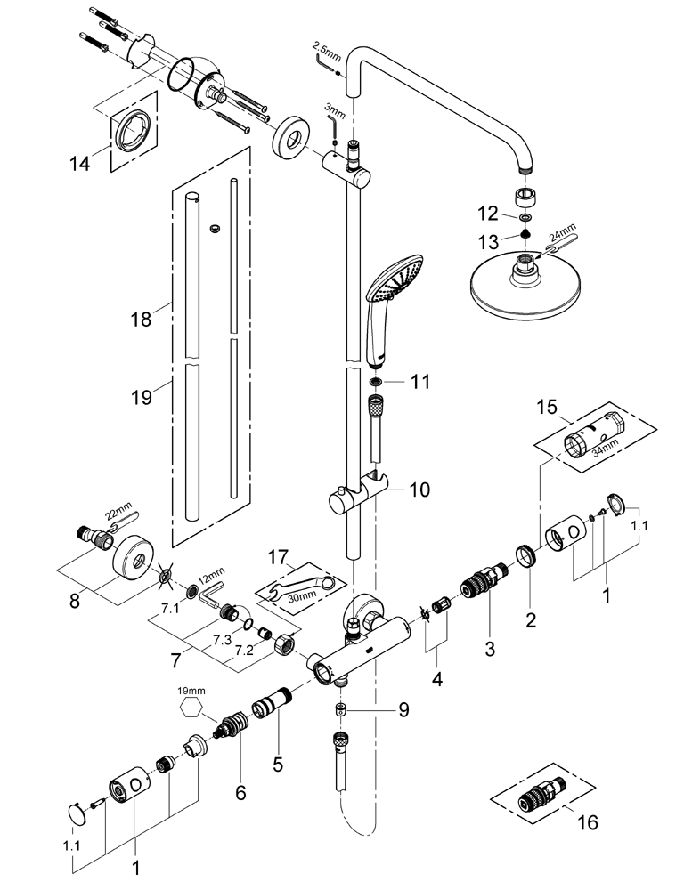 Grohe Duschsystem Euphoria 27296 mit AP-Thermostat 450mm Duscharm chrom