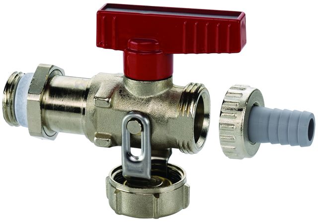 Simplex KFE-Kugelhahn PN 16, lang, 1/2" Durchgang, m. Schlauchverschr.