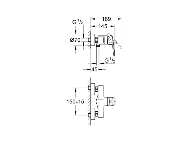 Grohe Einhand-Brausebatterie Europlus 33577 DN15 Wandmontage chrom