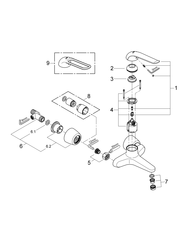 Grohe Einhand-Waschtisch-batterie Euroeco Special 32779 Wandm. Gussauslauf Ausladung 220mm chrom