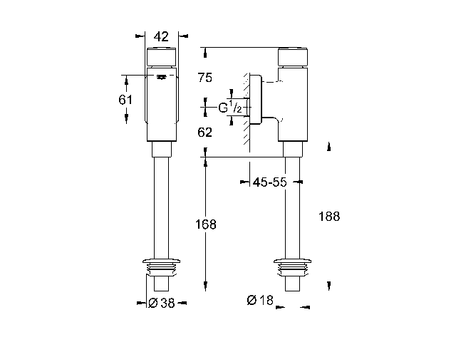 Grohe Urinal-Druckspüler Rondo 37339 mit integrierter Vorabsperrung chrom