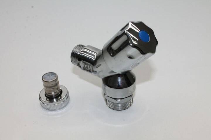 Auslaufventil mit Kronengriff, RV u. Bel., DN15 (1/2") verchr.