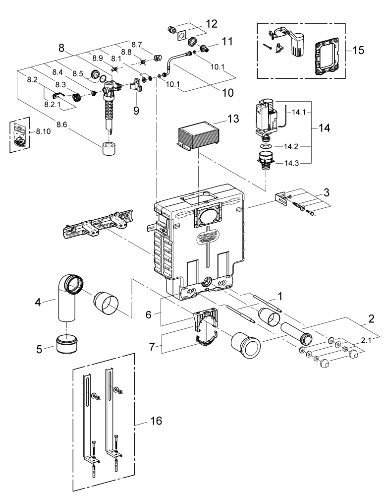 Grohe Uniset für WC 38415 Bauhöhe 0,82m Spülkasten 6-9l Betätigung von vorn/oben