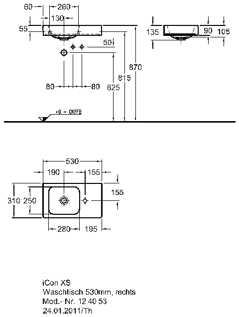 Keramag Waschtisch iCon xs, Ablagefläche rechts, 530x310cm