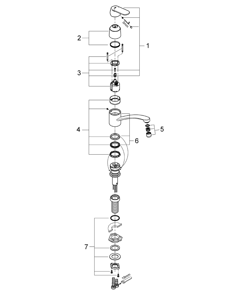 Grohe Einhand-Spültisch-Batterie Eurosmart C 31170 fl. Auslauf Vor-Fenster-Montage chrom