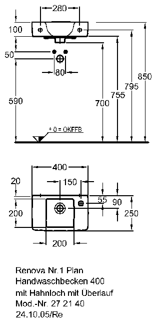 Keramag Handwaschbecken Renova Nr. 1 Plan 272140 400x250mm