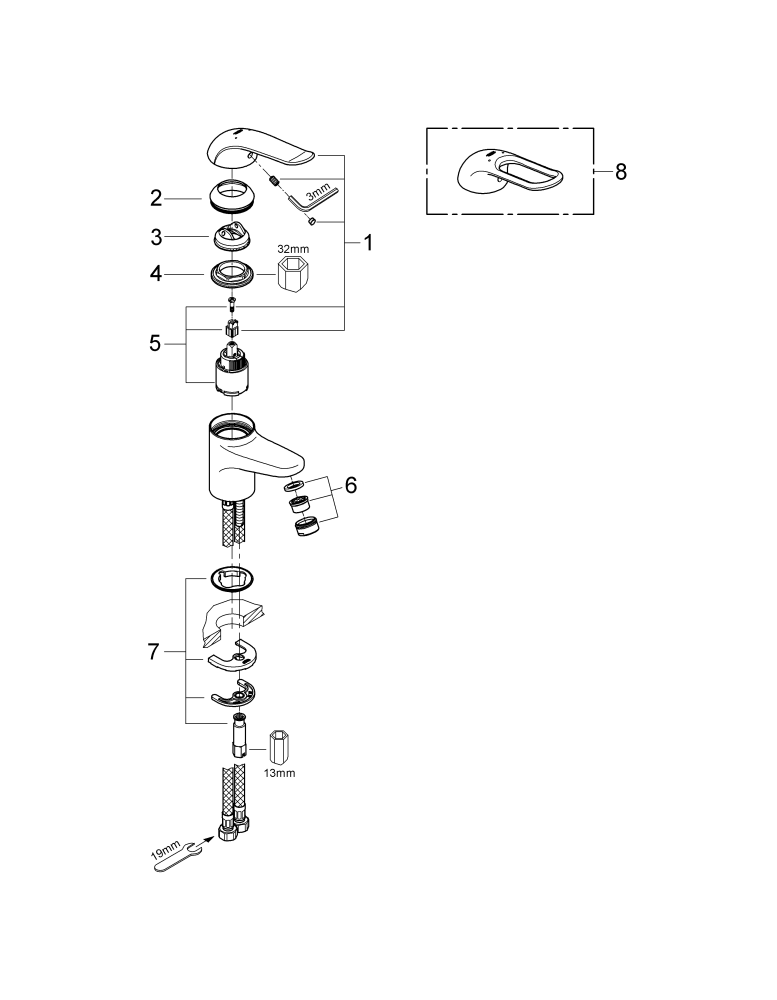 Grohe Einhand-Waschtisch-Batterie Euroeco Special 32762 glatter Körper chrom