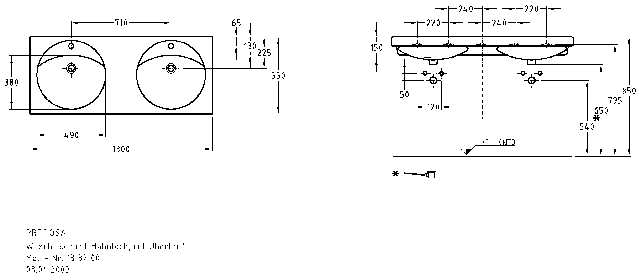 Keramag Doppelwaschtisch Preciosa 133200 1300x550mm KeraTect m.Hl.m.Ül.