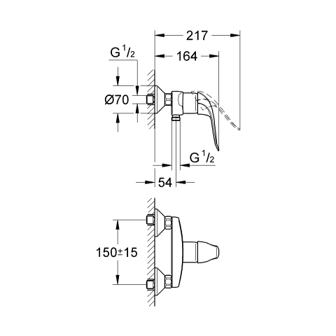 Grohe Einhand-Brausebatterie Euroeco Special 32780 Wandmontage S-Anschlüsse chrom
