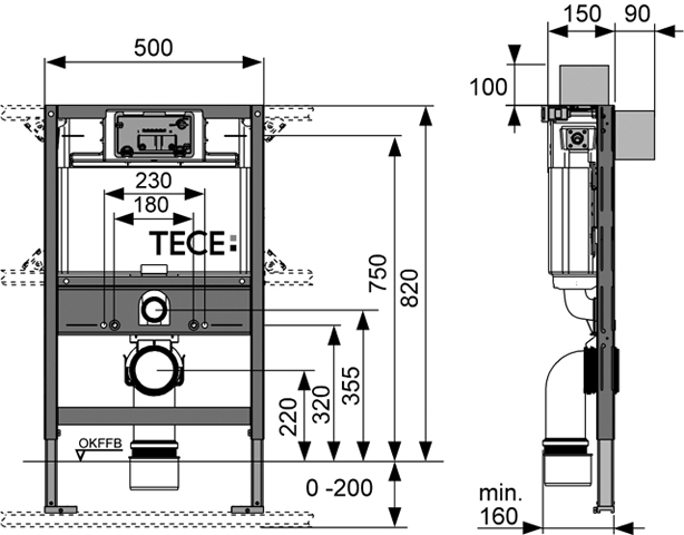 TECEprofil WC-Modul BH 820 mm, TECE SPK Bet.v.oben oder vorne