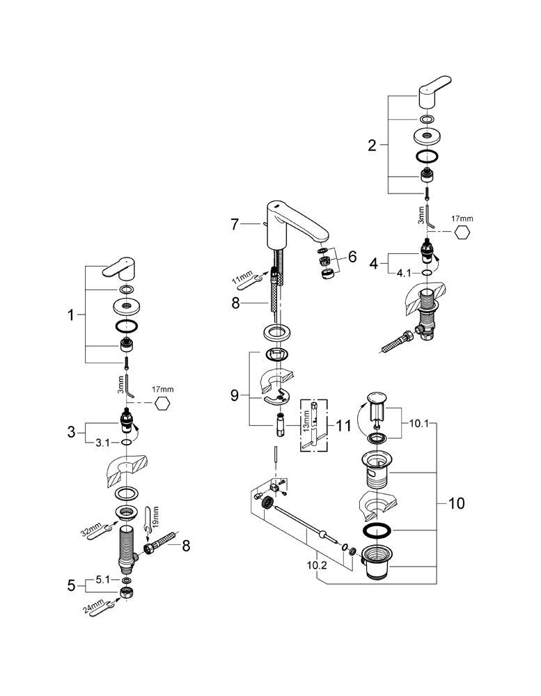 Grohe 3-Loch-Waschtisch-Batterie Eurostyle C 20208 Zugstangen-Ablaufgarnitur chrom