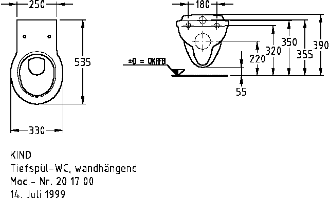 Keramag Tiefspül-WC Kind 201700, 6L wandhängend Abgang waagr.