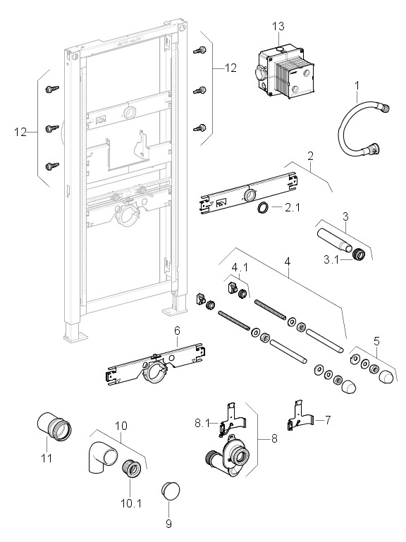 Geberit Duofix Urinal 112-130cm, für verdeckte Urinalsteuerung (VS)