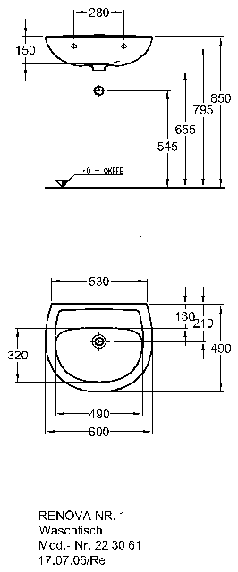 Keramag Waschtisch Renova Nr.1 223061 600x490mm