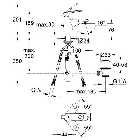 Grohe Einhand-Waschtisch-Batterie Europlus 33155 DN15 mit herausziehbarem Auslauf chrom