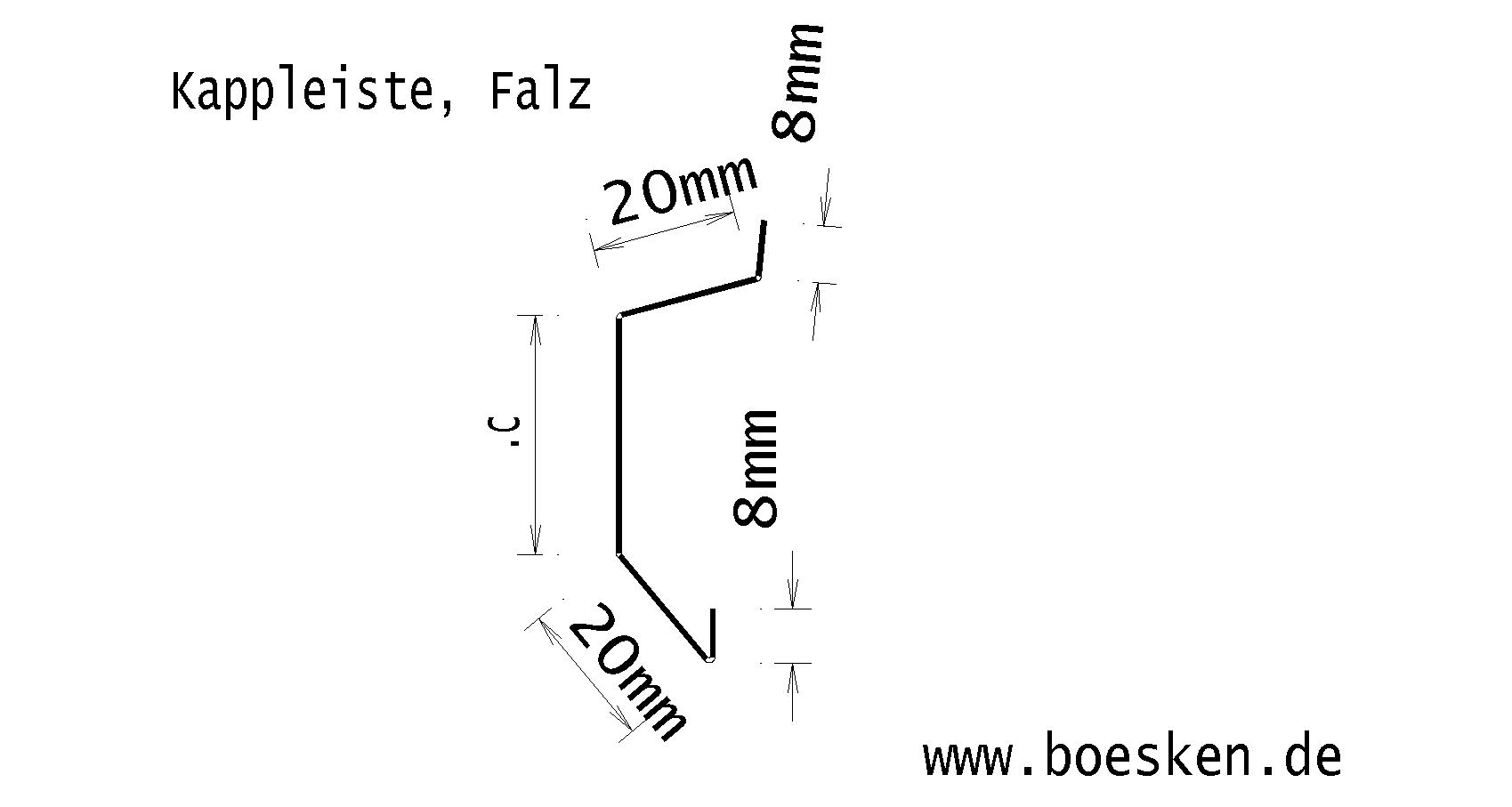 Kupfer-Kappleiste, mit Falz, L: 2m