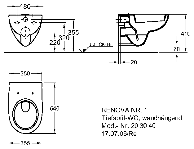 Keramag Tiefspül-WC Renova Nr.1 203040, 4,5/6 l wandhängend
