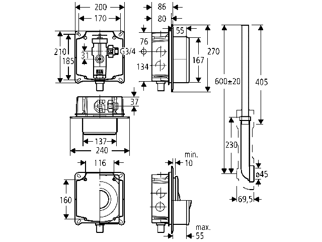 Grohe WC-Druckspüler 37153 Wandeinbau DN20 m. Vorabsperrung ohne Abdeckplatte