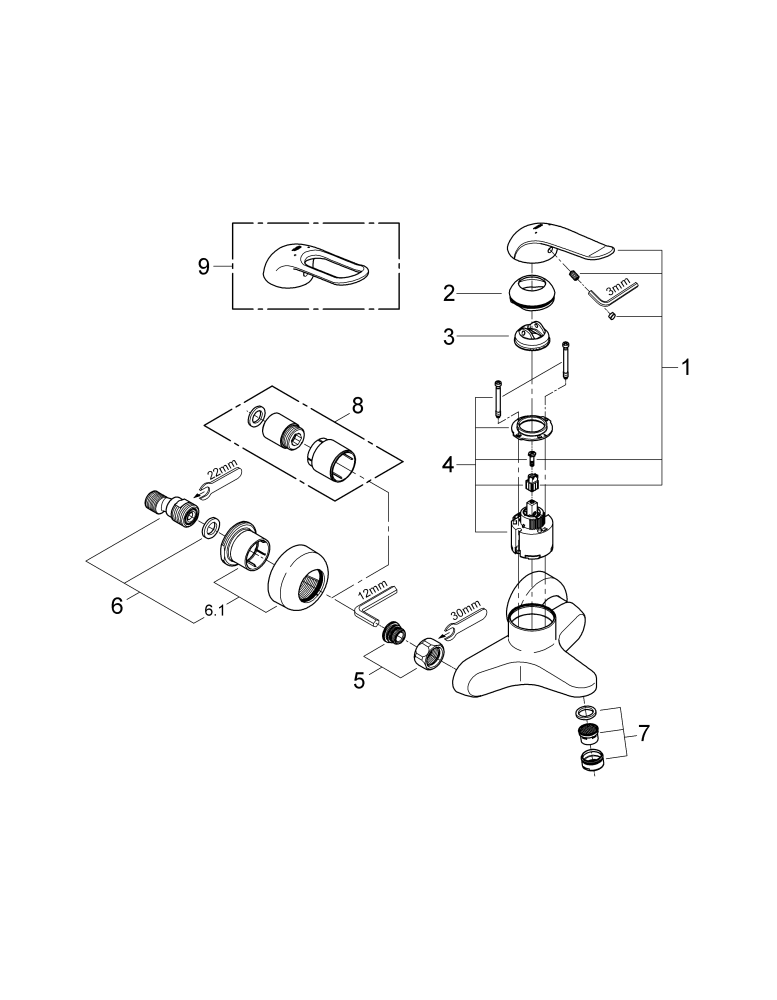 Grohe Einhand-Waschtisch-batterie Euroeco Special 32776 Wandm. Gussauslauf Ausladung 156mm chrom