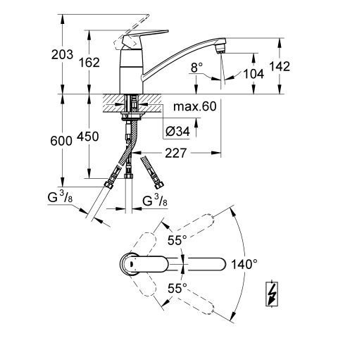 Grohe Einhand-Spültisch-Batterie Eurosmart C 31179 flacher Auslauf Niederdruck chrom