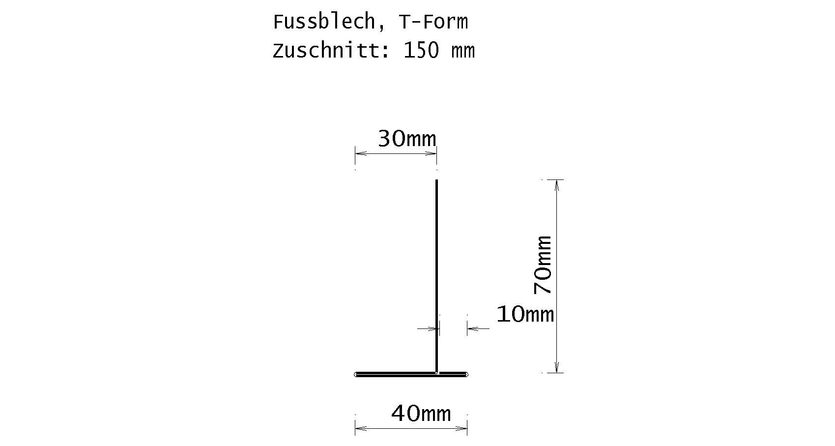 Titanzink-Fussblech, walzblank, Zuschnitt: 150 x 0.70 mm, 3 Kantungen, L: 2m