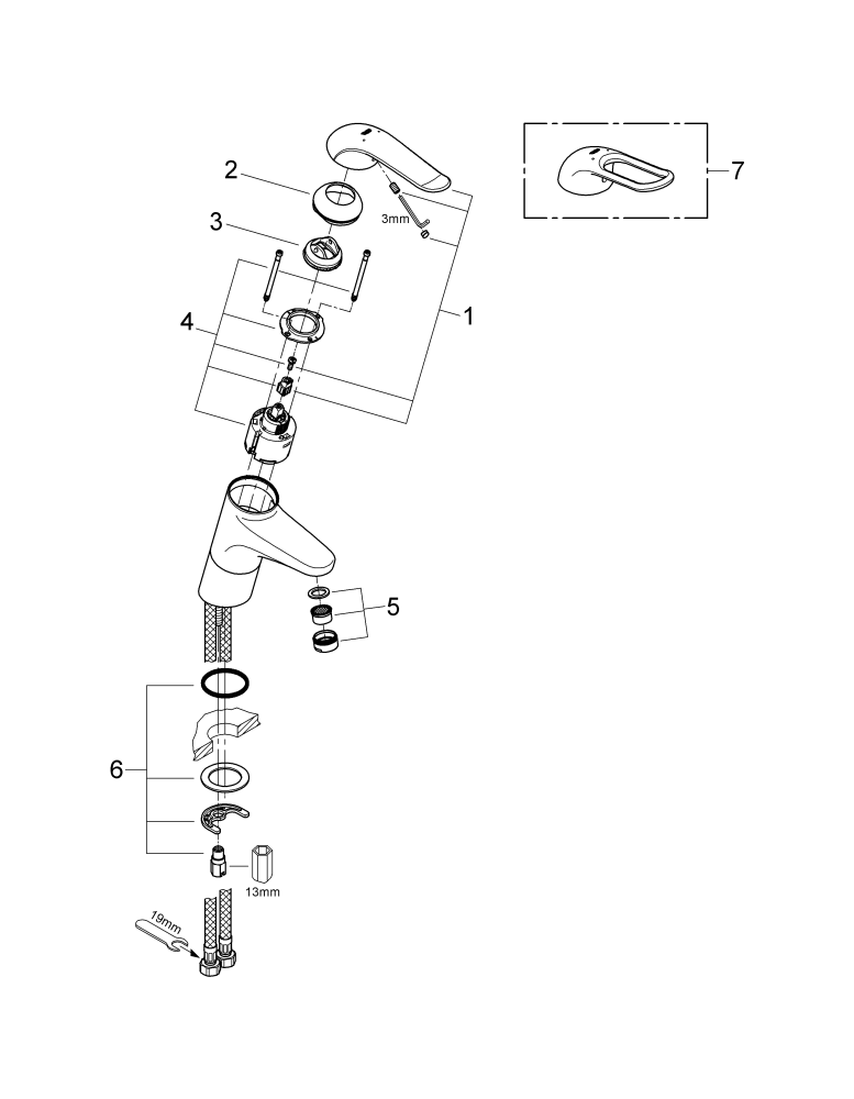 Grohe Einhand-Waschtisch-batterie Euroeco Special 32765 hohe Ausführung glatter Körper chrom