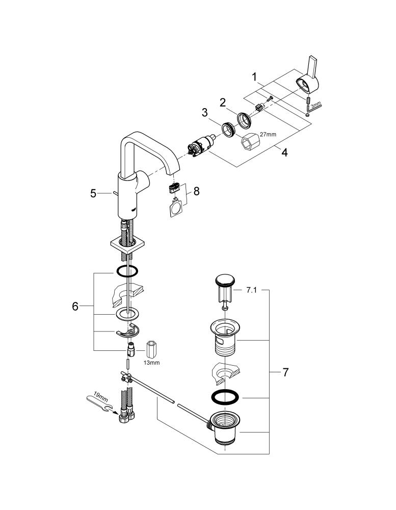 Grohe Einhand-Waschtisch-Batterie Allure 32146 mit Bogenauslauf chrom