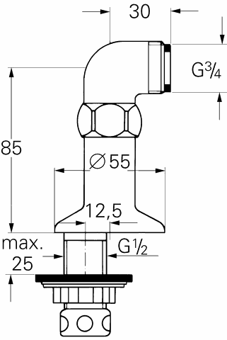 Grohe Standanschluß 12041 Ausladung 30mm 1/2"x3/4"x85 chrom