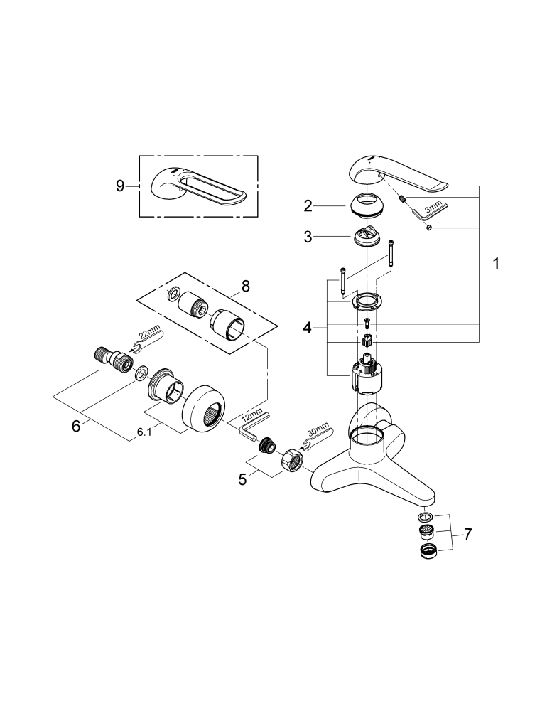 Grohe Einhand-Waschtisch-batterie Euroeco Special 32778 Wandm. Gussauslauf Ausladung 204mm chrom