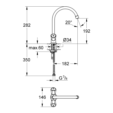 Grohe Zweigriff-Spültisch-Batterie Costa 31831 DN15 flexible Anschlussschläuche chrom