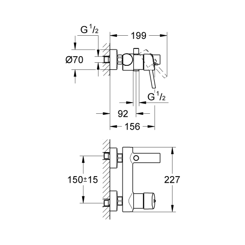 Grohe Einhand-Wannenbatterie Concetto 32211 für Wandmontage eigensicher chrom