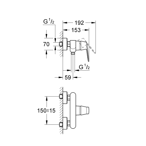 Grohe Brausebatterie Eurosmart C 32837 DN15 Wandmontage chrom
