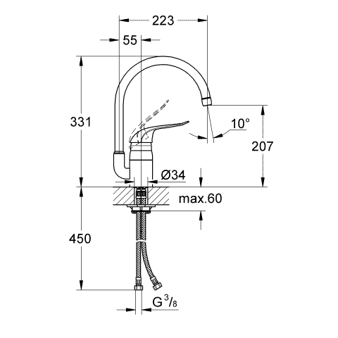 Grohe Einhand-Spültischbatterie Euroeco Special 32786 hoher Auslauf chrom
