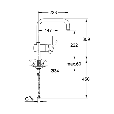 GROHE Einhand-SPT-Batterie Minta 32488 DN15 schwenkbarer U-Auslauf