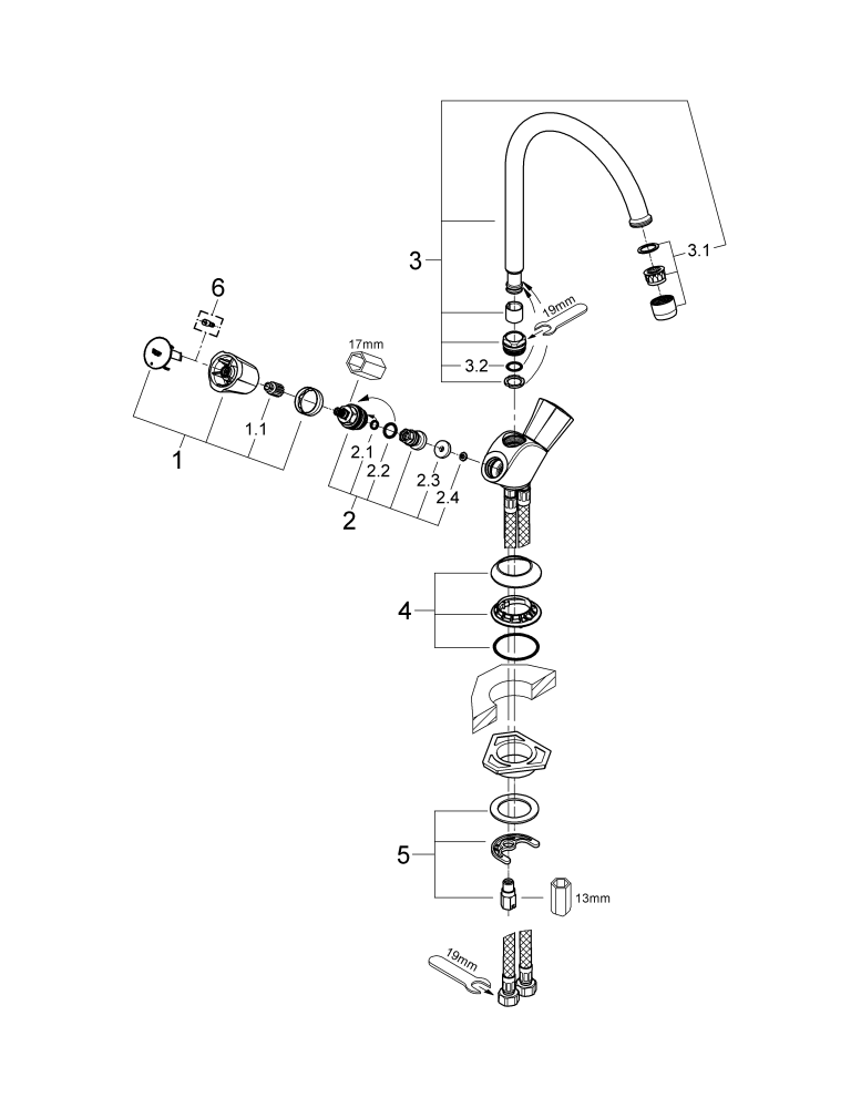 Grohe Zweigriff-Spültisch-Batterie Costa 31831 DN15 flexible Anschlussschläuche chrom