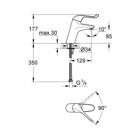 Grohe Sicherheitsmisch-Waschtisch-batterie Euroeco Special 32790 hohe Ausf. gl.Körper chrom