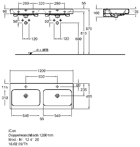 Keramag Doppelwaschtisch iCon 1200x485mm