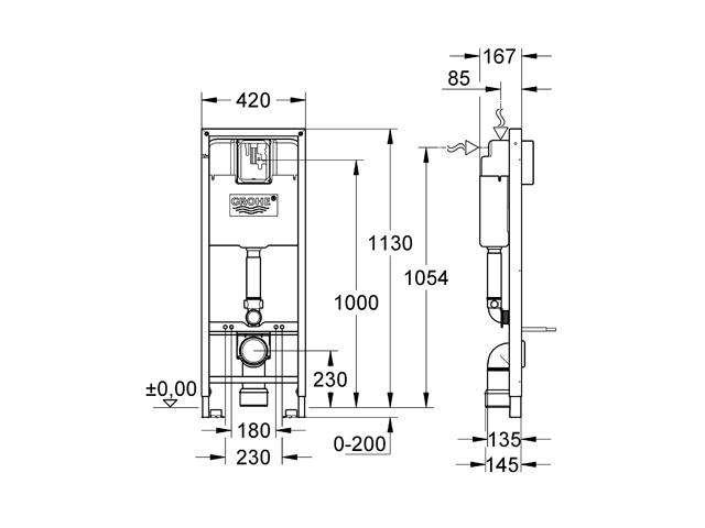 Grohe Rapid SL für WC 38713 BH: 1,13 m 0,42 m breit Spülkasten 6 l
