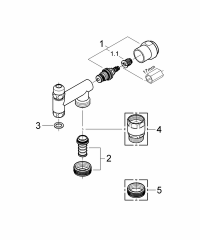 Grohe WAS-Ventil Eckfix 41030 Design-Gr. DN10 mit Schlauchanschluss chrom