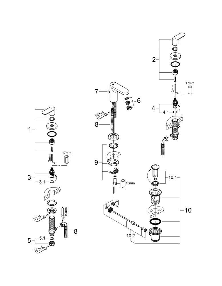 Grohe 3-Loch-Waschtisch-Batterie Eurosmart C 20187 m. Zugstangen-Ablaufgarnitur chrom