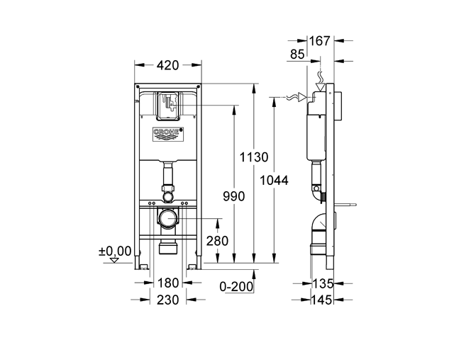 Grohe Rapid SL für WC 38675 BH: 1,13 m behindertengerechte Ausführung SPK 6 l