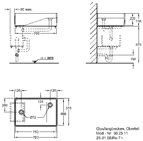 Keramag Oberteil Gipsfangbecken 362511 780x515mm weiß(alpin)