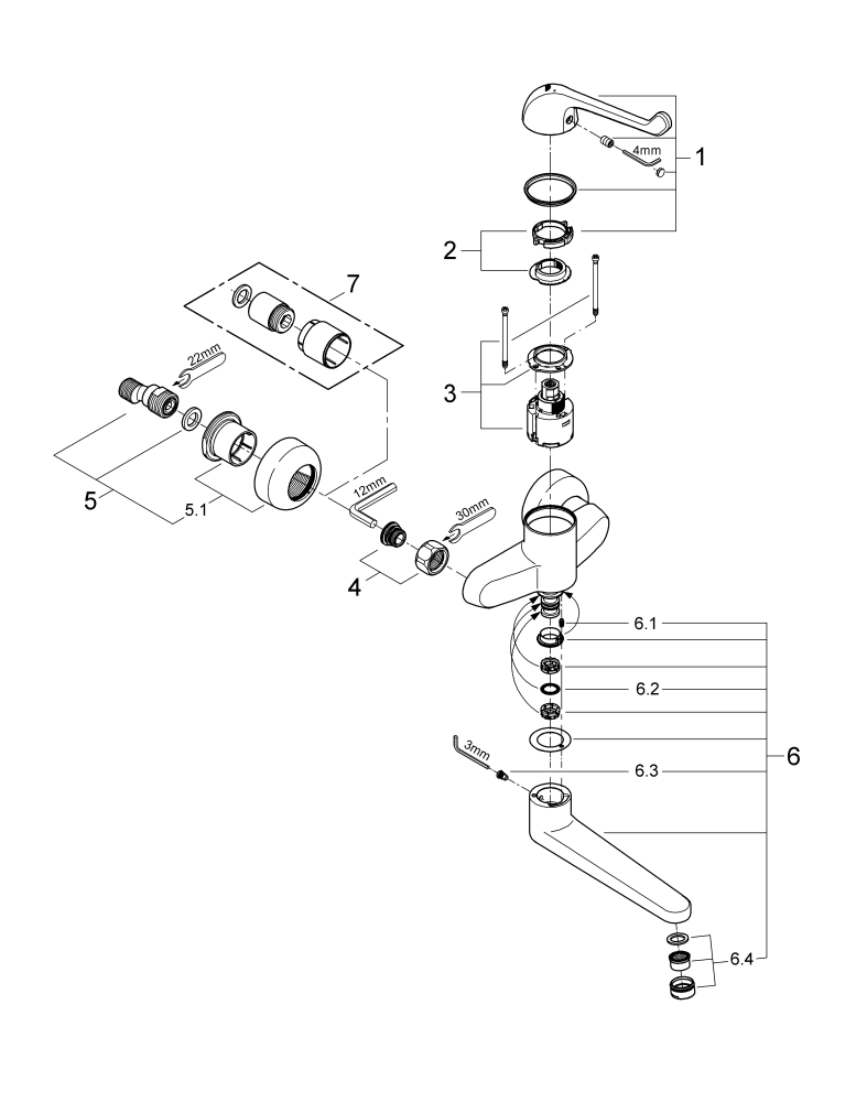 Grohe Sicherheitsmisch-Waschtisch-batterie Euroeco Special 32793 Wandm. Ausl. 256mm chrom