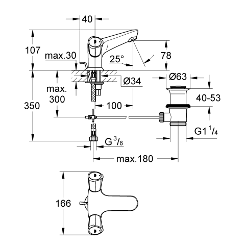 Grohe Zweigriff-Waschtisch-Batterie Costa 21390 DN15 mit Zugstangen-Ablaufgarnitur chrom